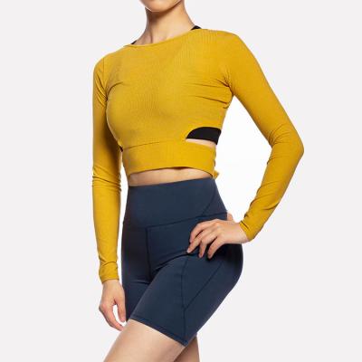 China Breathable Customize Logo Long Sleeve Shirts Women Fitness Yoga Crop Top Running Top Quick Dry Breathable Sporty Crop Tank Top Custom Logo for sale