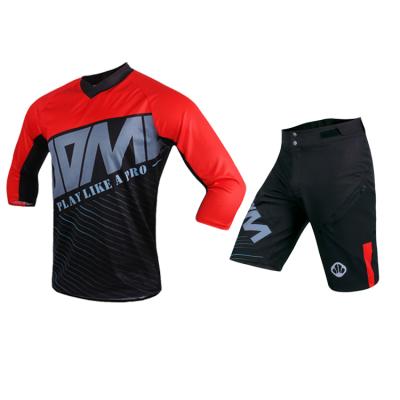 China Breathable custom wholesale 3/4 sleeve mountain bike jersey mtb cycling downhill jersey and mtb shorts sets for sale