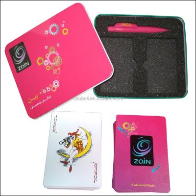 China Famous middle east brand zain plastic double set 100% plastic playing cards poker set for sale