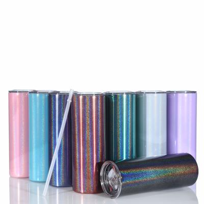 China TJS Disposable Skinny Tumblers Glitter 20 Ounce Wholesale Custom Logo Stainless Steel Insulated Glitter Tumbler With Lid for sale