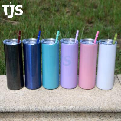 China TJS New Product 20oz Double Wall Vacuum Insulation Cups Twinkle Tumbler Sublimation Viable Straight Lean Stainless Steel Tumbler for sale