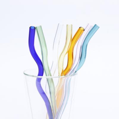 China Reusable Colorful Wave Glass Straws Milk Juice Reusable Glass Straws For Bar Party for sale