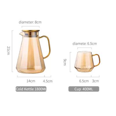 China 1.8L Large Capacity Viable Colorful Glass Kettle Juice Drinkware Glass Kettle Tea Cup Heat Resistant Set for sale