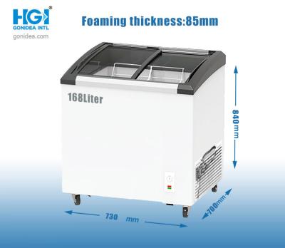 중국 상업적 만곡 글래스 아이스크림 체스트형 냉동고 진열장 168 리터 판매용