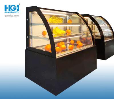 China CE refrigerado de cristal curvado de cristal moderno de la puerta deslizante de la vitrina de la panadería de los 47in en venta