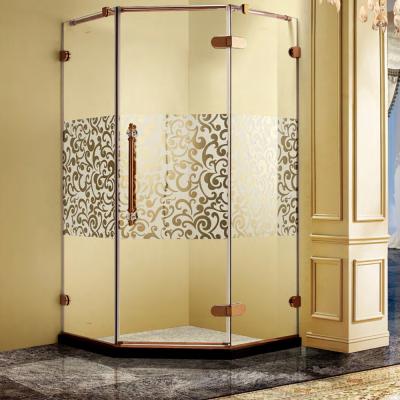 China Frameless Textured Gold Frame Raindrop Hinge Glass Shower Door for sale