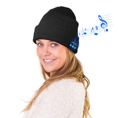 China Earphone Music Beanie Hat Knitted Hat With Tooth Blue Winter Beanie Hats for sale