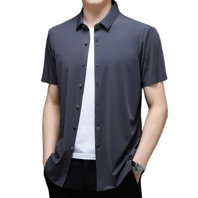 China 2022 Spring Men's Anti-pilling Cotton Canvas Casual Shirts Loose Collar Short Solid Cotton Stand Sleeve Office Canvas Casual Shirt For Men for sale