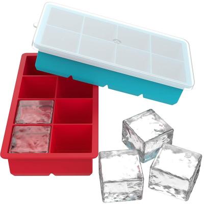 China Stocked 8 Large Grids Ice Maker Tray Mold Large Square Silicone Ice Cube Tray Mold DIY Kitchen Tools for sale