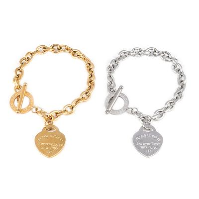 China Fashion Stainless Steel Love OT Jewelry Hiphop Forever Heart Clasp Bracelet 18k Thin Layer Gold OT Raw Gift Pendant Chain Bracelets for sale