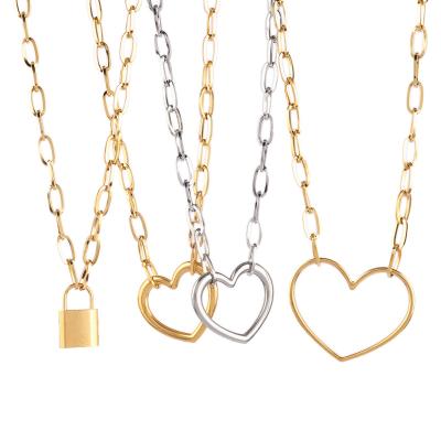 China Europe and America 18K Gold Plated Stainless Steel Heart Pendant Necklace for Women Persaliz Fashion Jewelry Necklaces Gift Girls Teen Heart Neckl for sale