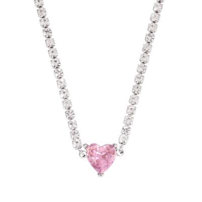 China Europe and America hip hop jewelry stainless steel zirconia tennis jewelry moissanite gem chain necklace iced out diamond heart necklace women for sale