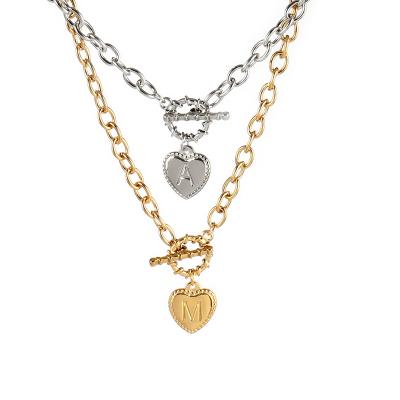 China Europe and America 26 Heart Stainless Steel Letter Necklace Women 18k Gold Plated Fashion Initial Cuban Chain Fine Jewelry Pendant Necklaces Men for sale