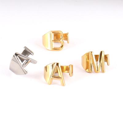 China Stainless Steel A-Z Letter Punk Seal Rings For Engagement Lnitial Open Finger Men Women Ring Jewelry Bulky Thin Rings For Girls for sale