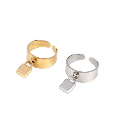 China 18K Gold TRENDY PVD Plated 316L Stainless Steel Rings For Women Chunky Lock Wide Ring Fashion Jewelry Rings For Men for sale