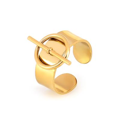 China TRENDY 18K Gold PVD Plated 316L Stainless Steel Opening Rings For Women Finger Ring Chunky Wide Wedding Statement Jewelry for sale