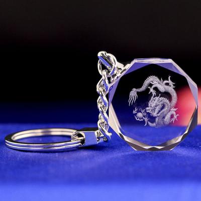 China Crafts Souvenirs Custom 3D Laser Engraving LED Circle Shaped Crystal Keychain with 7 Colors Light Key Chain for Crafts Souvenirs for sale