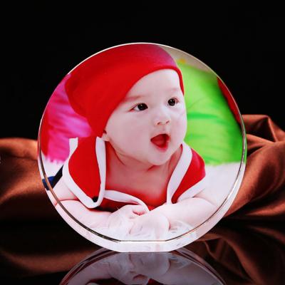 China Wholesale Sublimation High White Transparant Crystal Photo Frame Personalized Custom Round Crystal Photo Frame For Wedding Gifts for sale