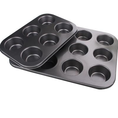 China Sustainable DIY Kitchen Tool Carbon Steel Cupcake Baking Mold 6 Cups Cake Baking Tray for sale