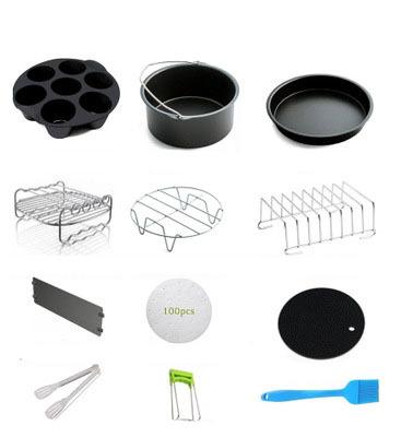 China RV Air Fryer Accessories 8Inch12Pieces Set For 5.2-8QT Cake Basket Pizza Tray for sale