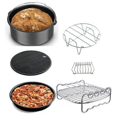 China Rv 8 Inch 7 Piece Air Fryer Accessories Set For Cake 5.2-5.8qt Pizza Pan Double Grill Basket for sale