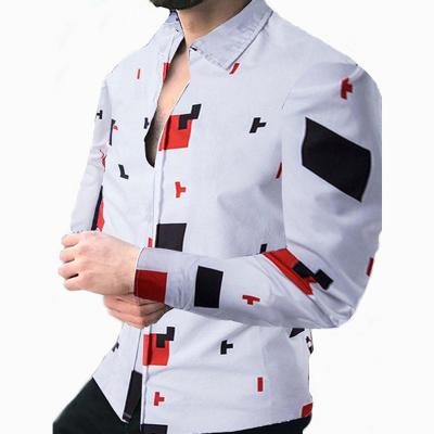 China Hot Sale Men's Vacation Shirt 3D Color Block Print Breathable Straight Slim Quick-Dry Long Sleeve Shirt Breathable Vacation Shirt for sale