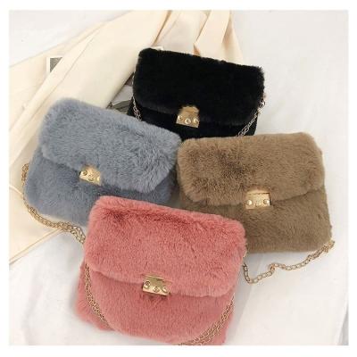 China 2022 Best Selling Luxury Fuzzy Solid Color Winter Women Bags Fur Shoulder Bags Cross - Body Bag Design Bag Purses and Handbags for sale