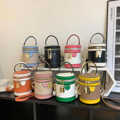 China PORTABLE High Quality Vegan Fashion Color Block Leather Ladies Bucket Bag Designer Handbags Famous Brands Purses and Handbags Purses for sale