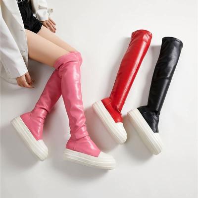 China Other winter 2022 All-match personality elastic over the knee boots plus size candy color thigh high platform women's boots for sale