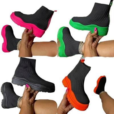 China Cushioning winter boots for women 2022 series mid-toe heel knitted beautiful lady sneaker boots women shoes elastic short boots socks for sale