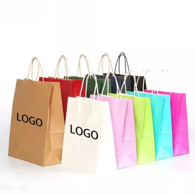 China Custom Printed Your Own Logo White Brown Kraft Gift Craft Shopping Paper Bag With Handles en venta