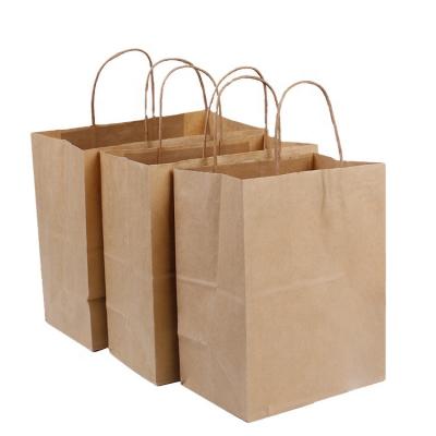 Cina Custom Made Flat Paper Handles Brown Takeout Takeaway Fast Food Kraft Paper Bag For Restaurant Packaging in vendita