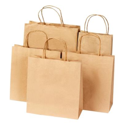 China Multi Size Custom Printed Logo Brown Portable Shopping Kraft Paper Bag For Restaurant Grocery Packaging en venta