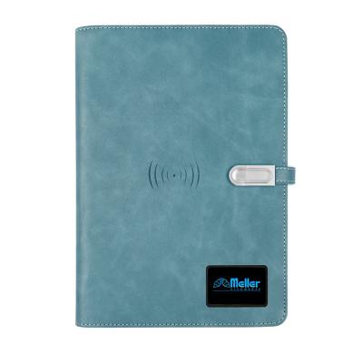 China Promotional Insurance Gift Factory Leather A5 Diary Planner Directly Customize LED Logo Wireless Charger Powerbank Notebook for sale