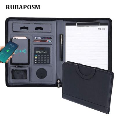 China A4 Insurance Folder Leather Radio Folder Zipper Binding Organizer Calculator 10000mah Power Bank Briefcase Gift Set for sale