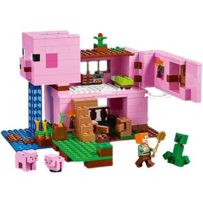 China Toy New Electronic 2021 Mine Open Pig House DIY Building Block Set Of Mini Figure Toys 492Pcs for sale