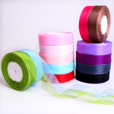 China Various New Factory Sale Widely Used Bright Color Organza Polyester Fiber Gift Wrap Ribbon Pink White Floral Bow for sale