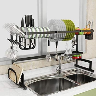 China Sustainable Organizer 2 Tier Dish Rack Expandable Dish Drying Rack Over Sink Dish Rack With Glass Rack for sale