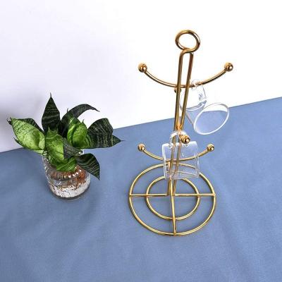 China Metal Wire Coffee Cup Tree Shape Stand Coffee Cup Holder Standable Cup Holders For Counter Organizer With 6 Hooks for sale