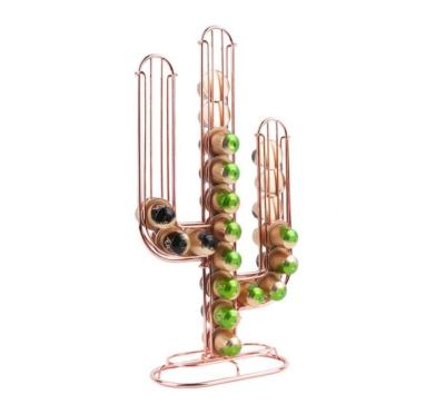 China Fashion Design Sustainable Coffee Capsules Holder Capsule Storage Rack Metal Wire Cactus Coffee Rack for sale