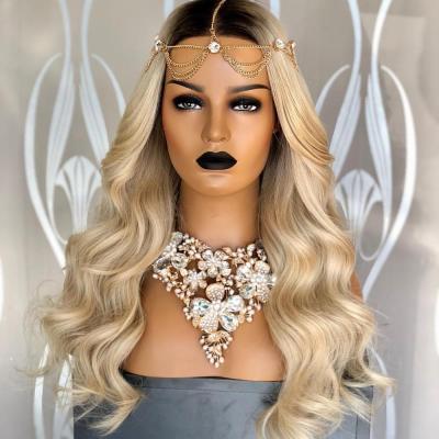 China Charming Body Wave Qingdao Sellers Charming Virgin Dark Blonde Hair Big Body Root Wave Full Lace Wig for sale