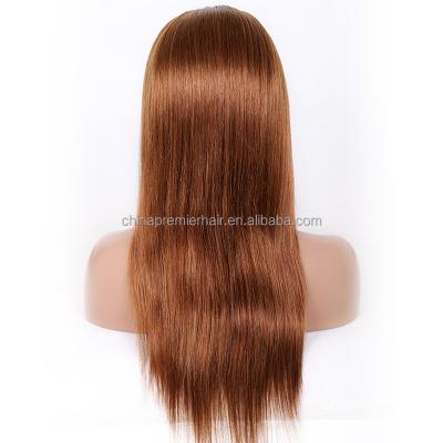 China Glueless Wave 30# Silky Straight Reddish Brown Malaysian Human Hair Color Full Lace Wig With Combs And Adjustable Strap Back for sale