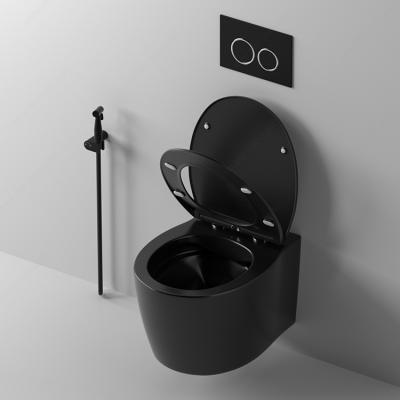 China New Design Concealed Tank Wall Hang WC Wall Mount Matte Black Toilet Bowl Rimless Flushing Toilet for sale