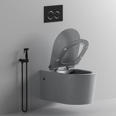 China Matte Gray Concealed Cistern Sanitario P-Trap CE Wall Hung Toilet Bowl Commode Wall Hung Concealed Water Cistern Toilet for sale