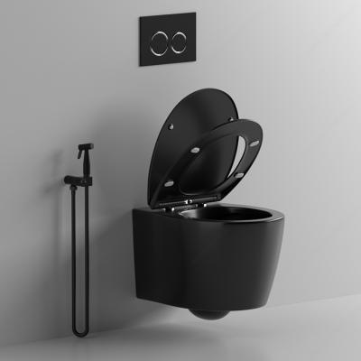 China Black Ceramic Matte Design Cistern 2021 Luxury Wall Mount Hidden Rimless Toilet Bowl Bathroom Wall Hung Toilet for sale