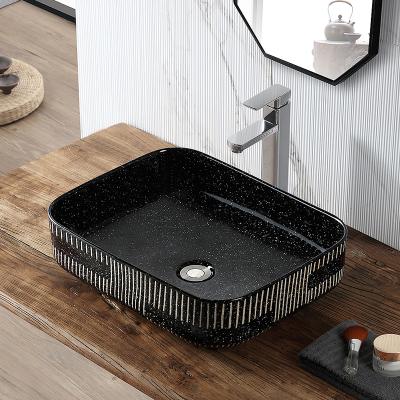 China Viable Luxury Sanitary Ware Art Basin Black Hand Wash Ceramic Countertop Basin Sink For Bathroom for sale