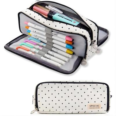 China Schools & Offices wholesale 3 compartments canvas pencil pouch for teen boys girls school students cartucheras escolar crayon for sale