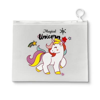 China Schools & Hot Selling Plastic Pocket Unicorn Pencil Case Offices A5 Size Zipper Lock Pencil Bag for sale