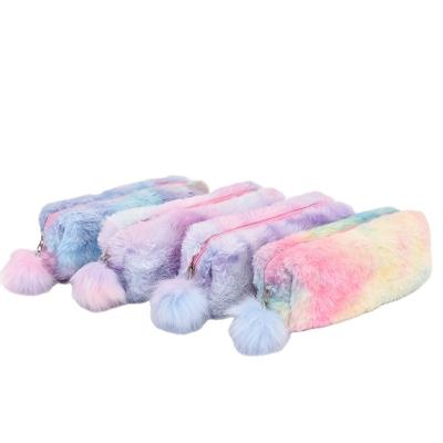 China Zipper Closure New Arrival Faux Fur School Stationery Pocket Plush Cute Ball Pen Bag for sale