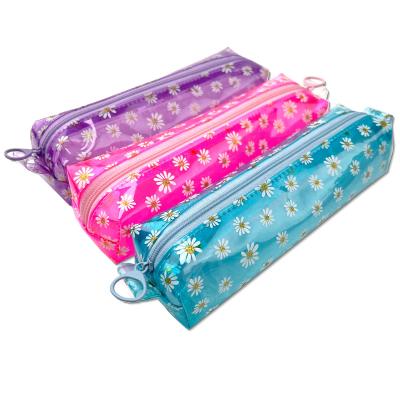 China Durable Flower Plant Pencil Bag Girls Simple Clear Transparent School Bag Kids Pencil Case for sale